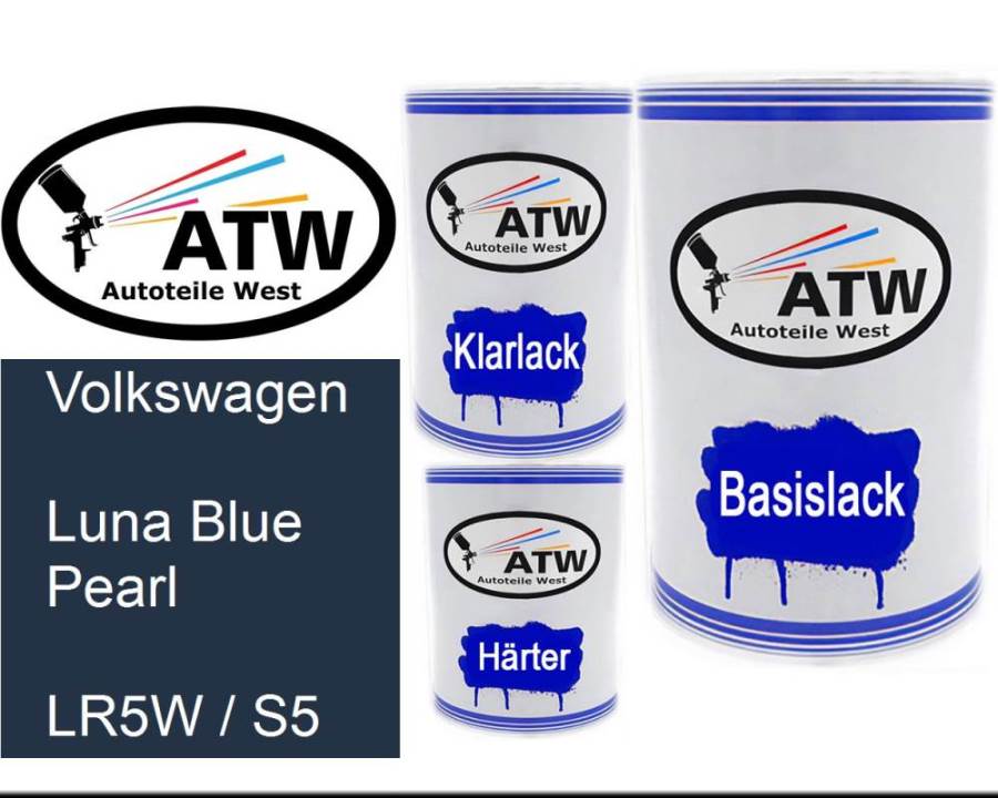 Volkswagen, Luna Blue Pearl, LR5W / S5: 500ml Lackdose + 500ml Klarlack + 250ml Härter - Set, von ATW Autoteile West.